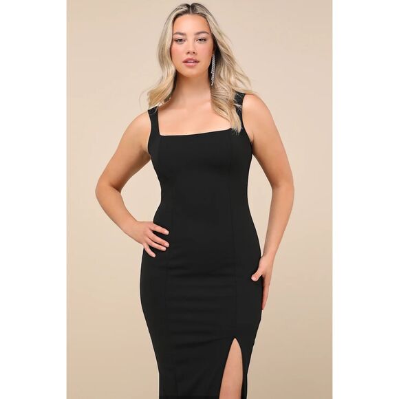 Lulus Inspiring Allure Black Square Neck Column Maxi Dress Size M NWT - Picture 8 of 13